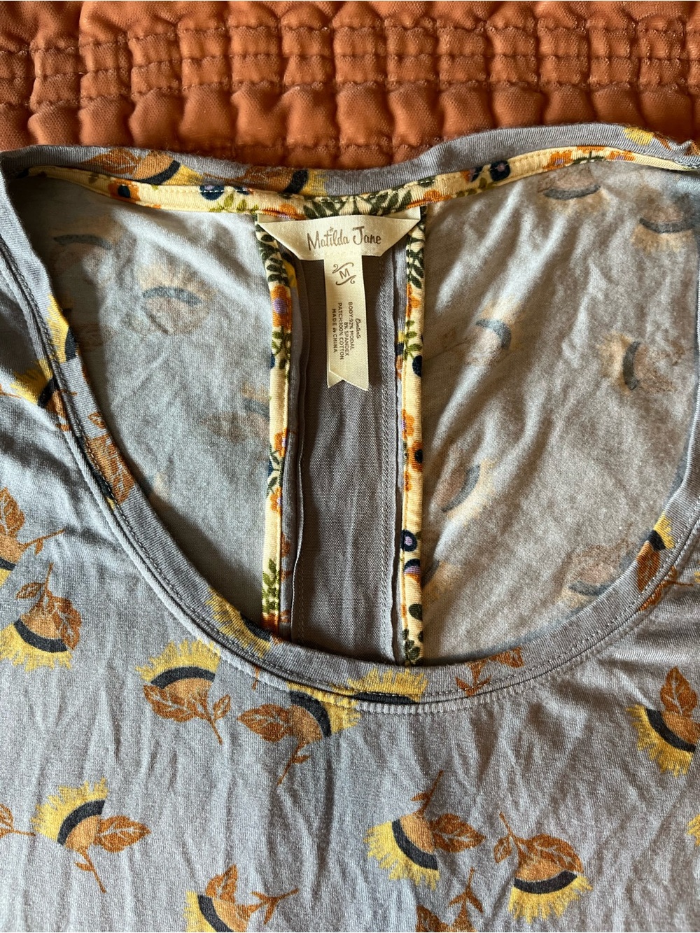 Matilda Jane Gray Floral Dress with Yellow & Brown Bloom Accents